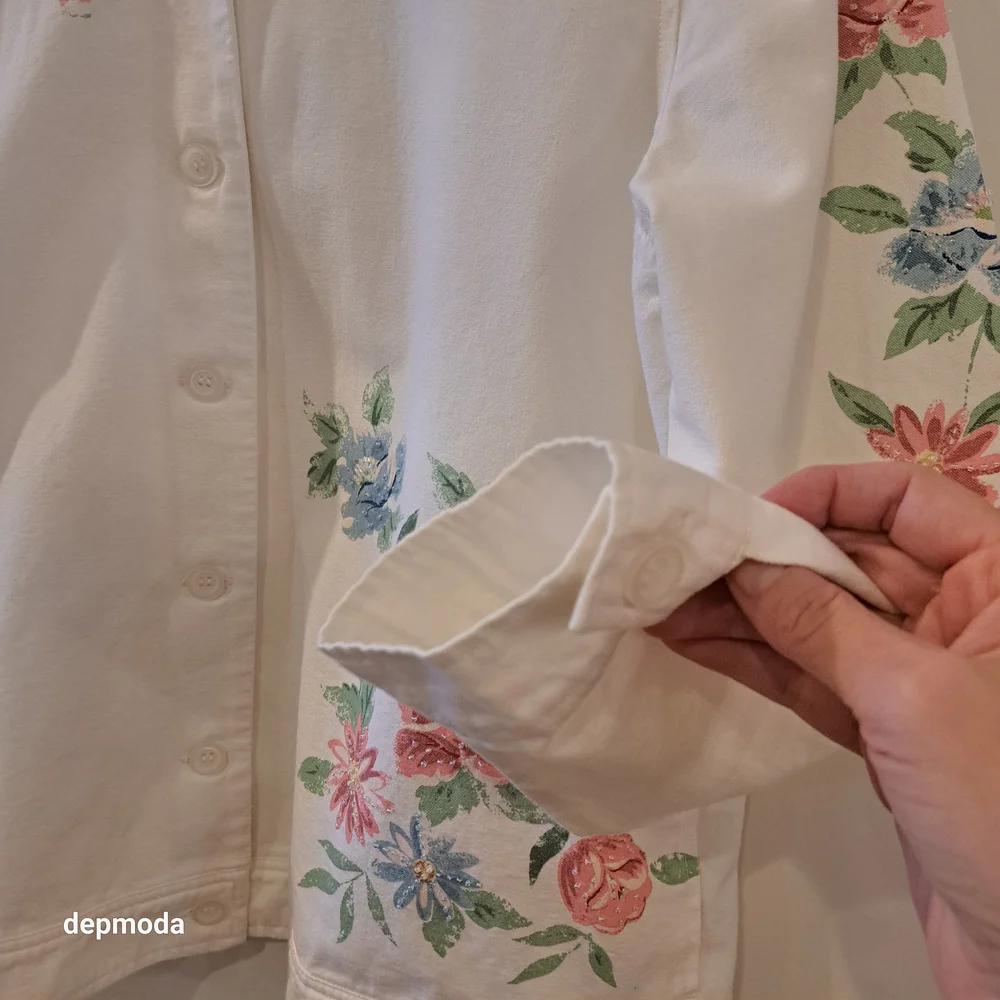 Alfred Dunner White Floral Jean Jacket Size 12